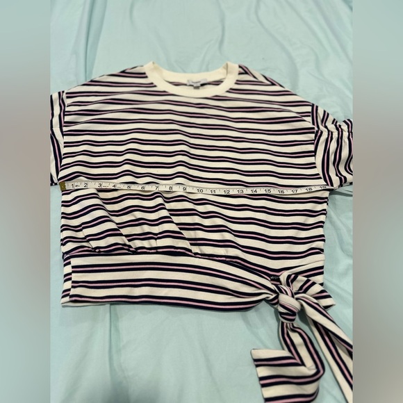 NWOT Kensie Womens Sz:S striped tie-waist ruched sleeve Pullover sweatshirt. - Picture 3 of 11